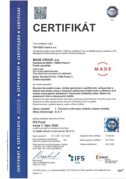 Certifikát IFS Food