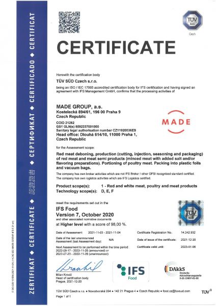 Certificate IFS Food