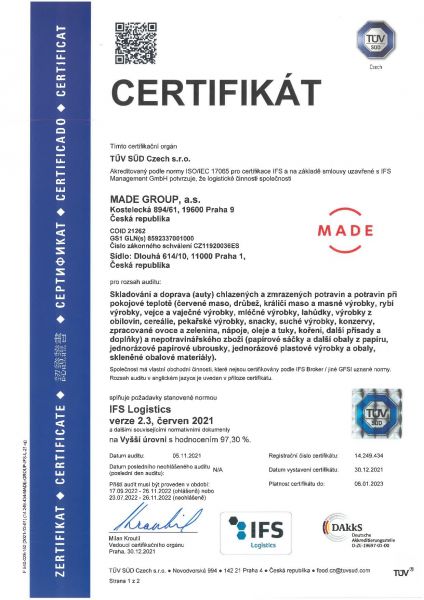 Certifikát IFS Logistics